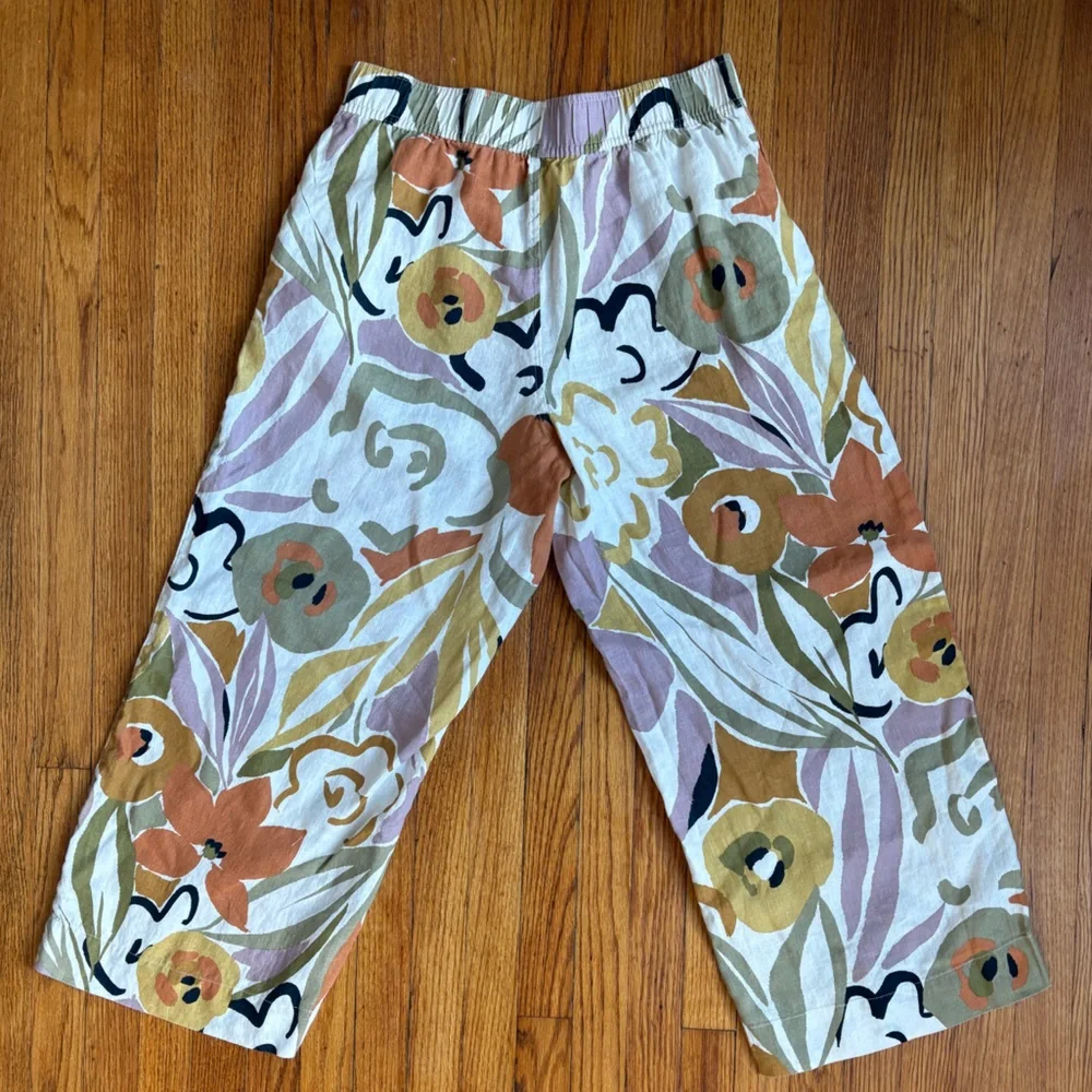 Rachel Zoe Orange and Green Floral Linen Pants Size Medium - Picture 4 of 4